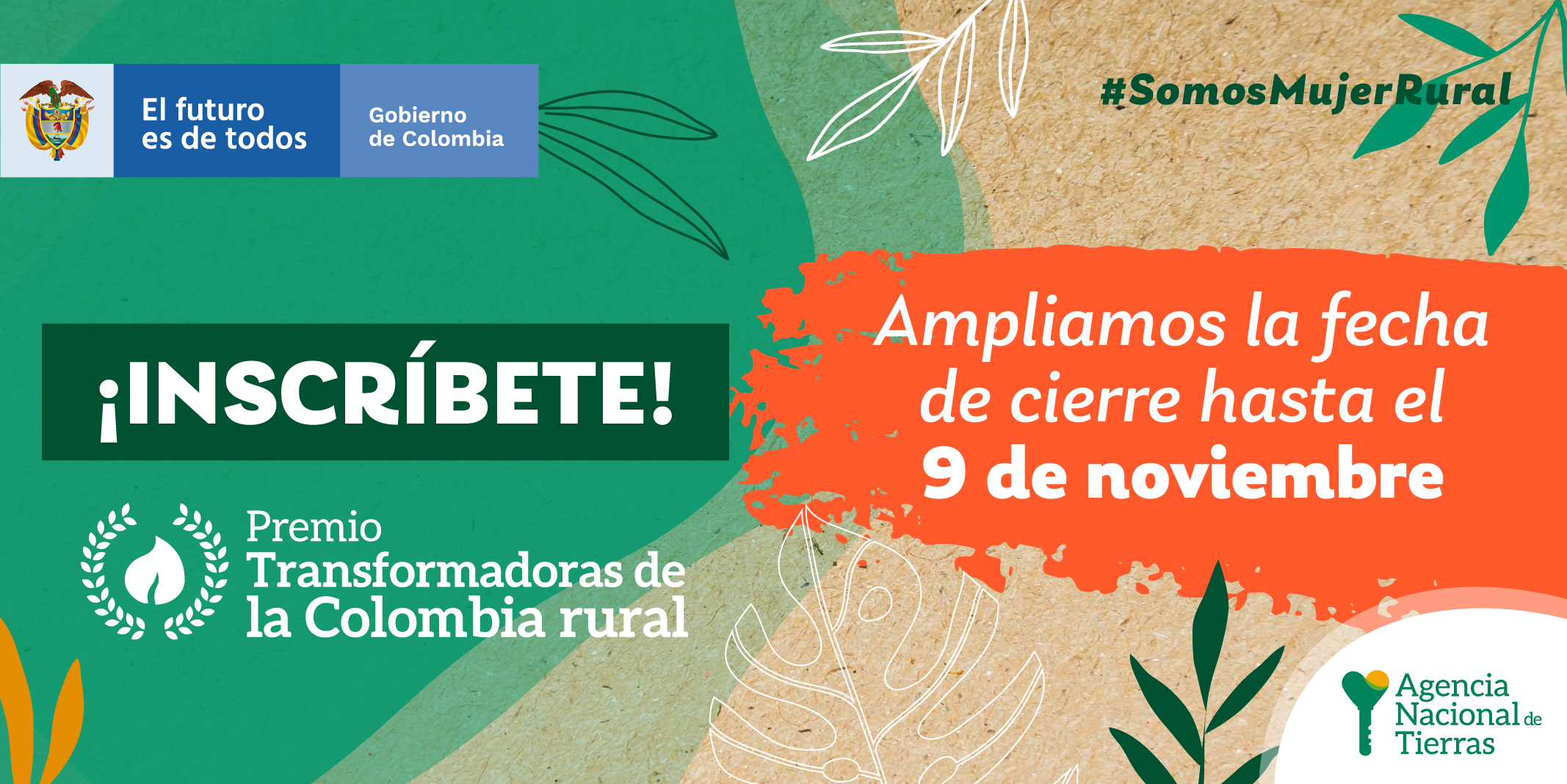 Banner informativo para inscripciones ampliando la fecha de inscripción para el premio transformadoras de la colombia rural