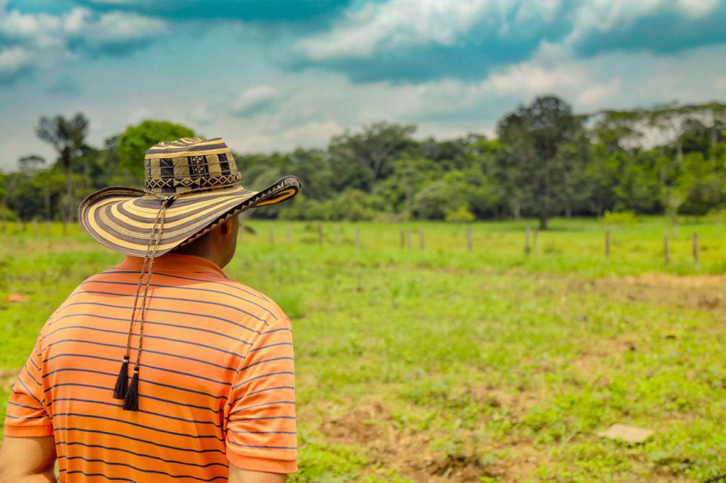 Hombre con sombrero vueltiao de espalda observando un predio