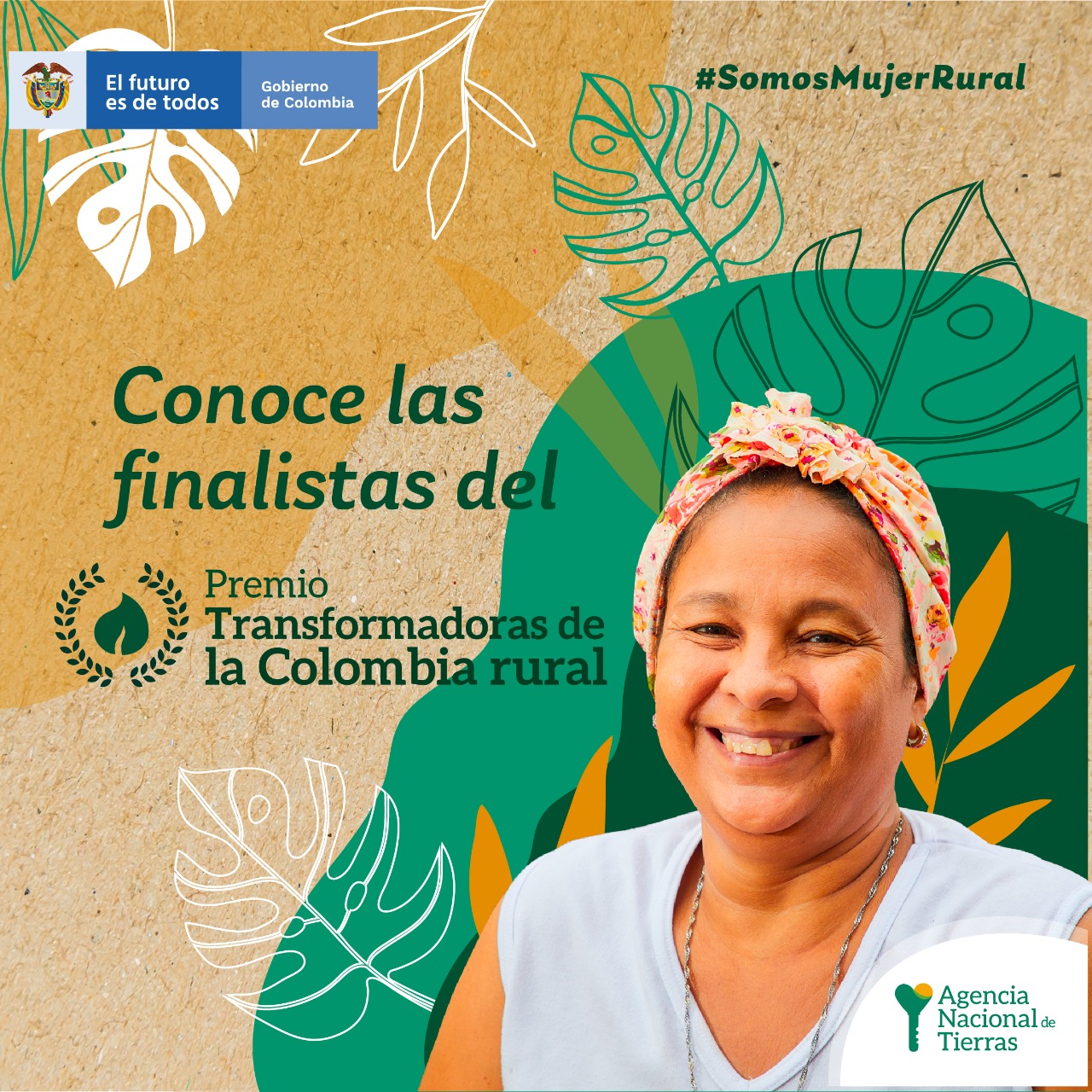 Se muestra banner con una mujer rural para conocer las finalistas del premio transformadoras de la colombia rural