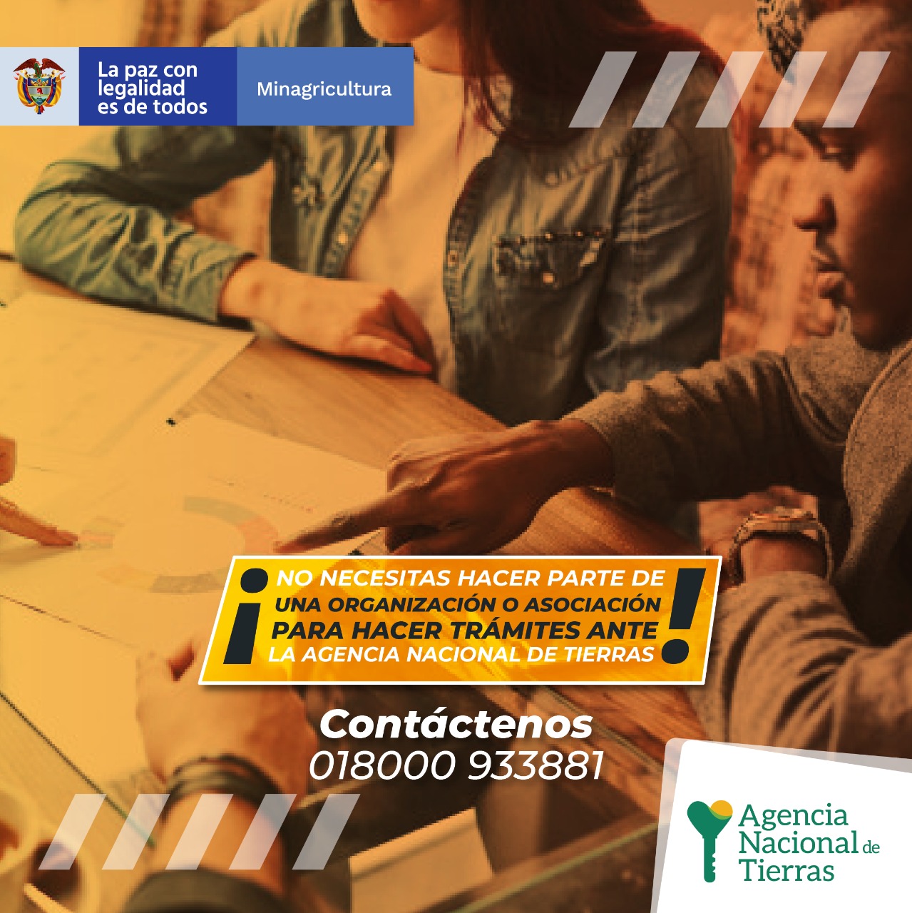 Imagen publicitaria invitando a la comunidad a no creer en falsos tramitadores,