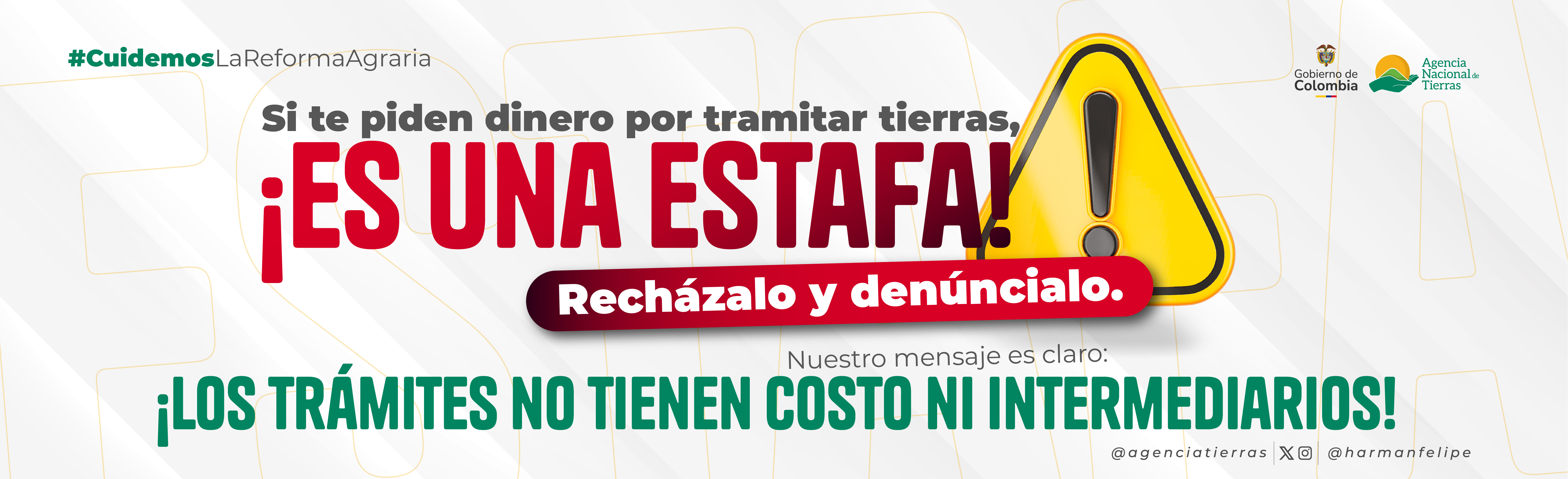 Banner informativo ¡Los trámites no tienen costo ni intermediarios! 