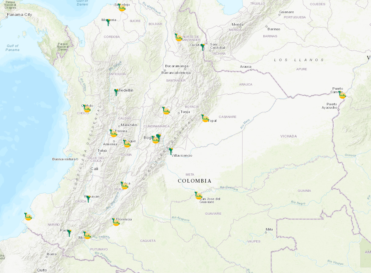 Mapa señalando las sedes en todo el país