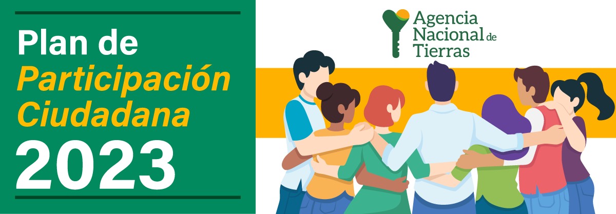 Banner sobre el Plan de participación Ciudadana 2023 con un grupo de personas dándose un abrazo 